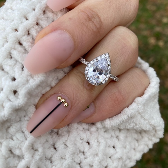 925 Silver Wedding  Pear Cut White Sapphire Rings - Picture 7 of 9